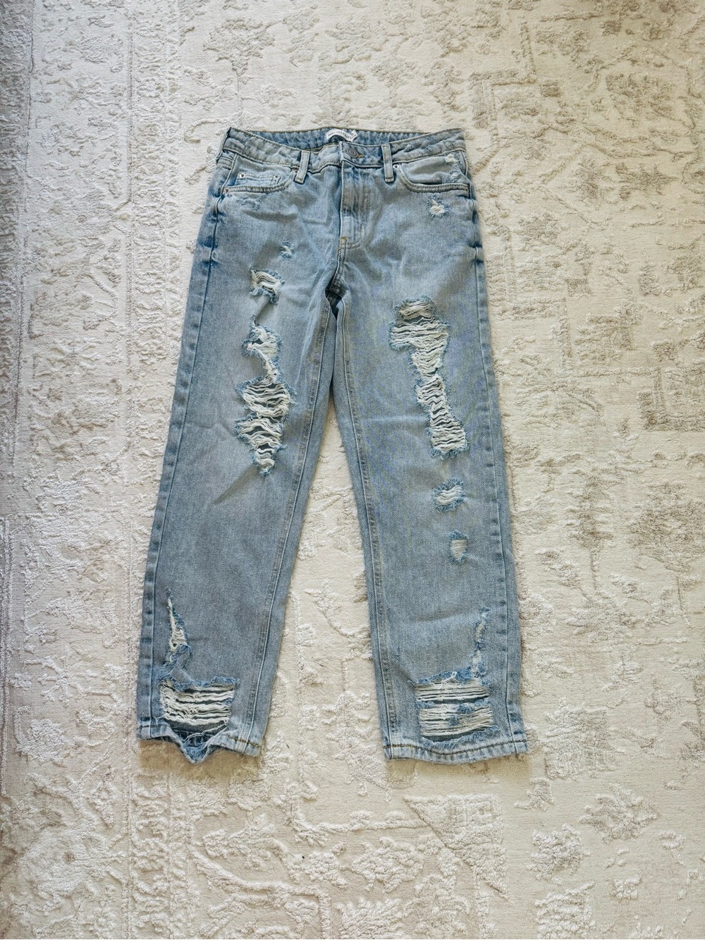 Avec Les Filles Light Blue Distressed Relaxed Jeans